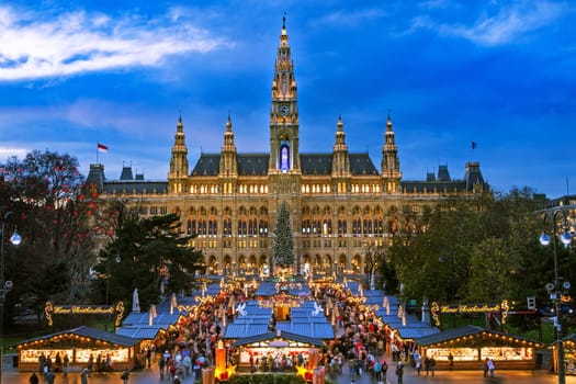 Christmas market Vienna,traditional Christmas market in December in front of the Vienna City Hall