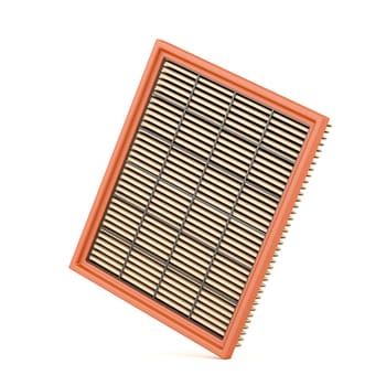 Automotive air filter on white background