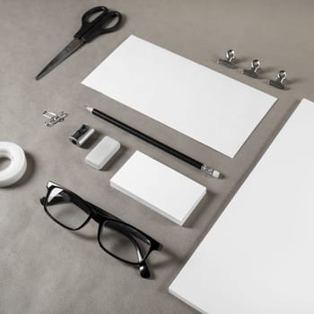 Blank stationery set. Corporate identity template on craft paper background. Responsive design mockup.