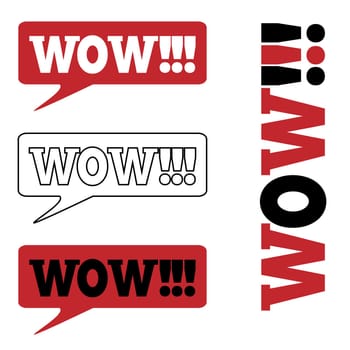 WOW Message bubble with emotional text Wow Retro speech bubbles set with red, white and black words.