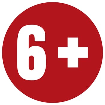 Limit age icon on red background. Icons age limit from six, vector flat illustration.