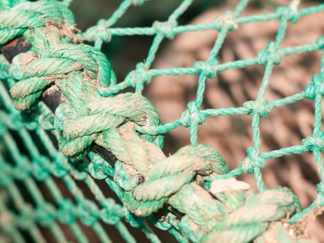 close up of fishing green netting of cage  England  Essex