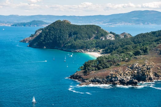ISLAS CIES, SPAIN - CIRCA SEPTEMBER 2017: Praia de San Martino, Illa de San Martino on the Cies Islands of Spain, included in the Atlantic Islands of Galicia National Park.