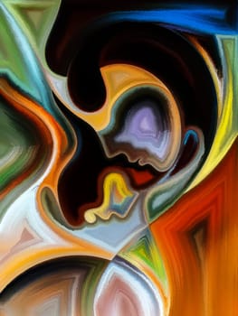 Inner Dialog series. Artistic background made of human profiles and vivid paint shapes for use with projects on emotions, relationships, human drama, spirituality and design