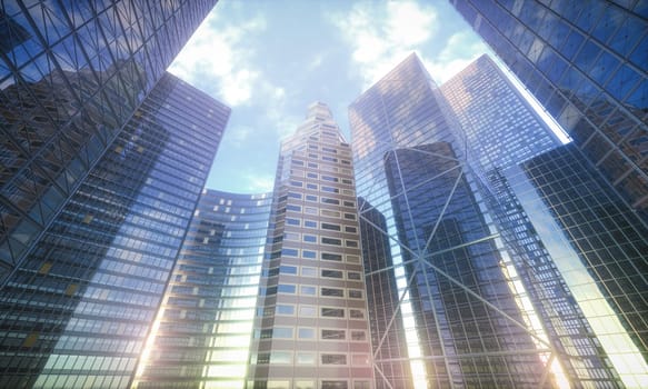 Conceptual image of buildings, perspective futuristic vision.