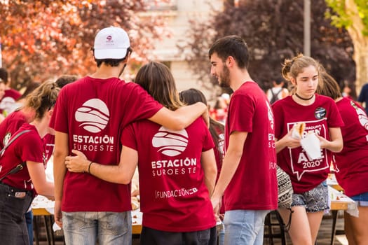 Badajoz, Spain - september 23, 2017:volunteers participating in symbolic referendum to claim railway improvements in Extremadura