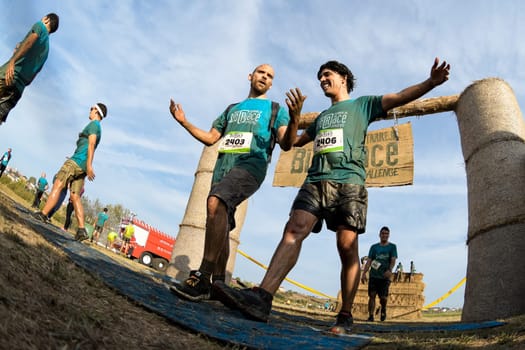 ESTARREJA, PORTUGAL - SEPTEMBER 23: Athletes crossing the finish line at the Biorace on september 23, 2017 in Estarreja, Portugal.