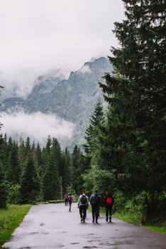 tourist travel to a sea eye,zakopane,poland