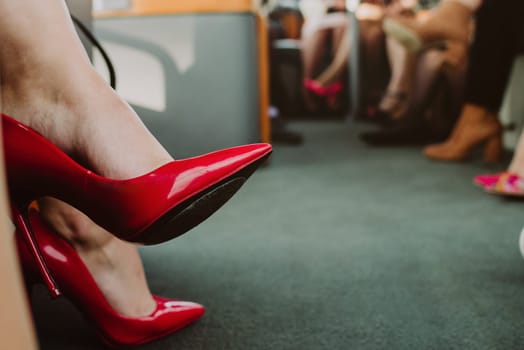close up on red heels,girls are going to a party