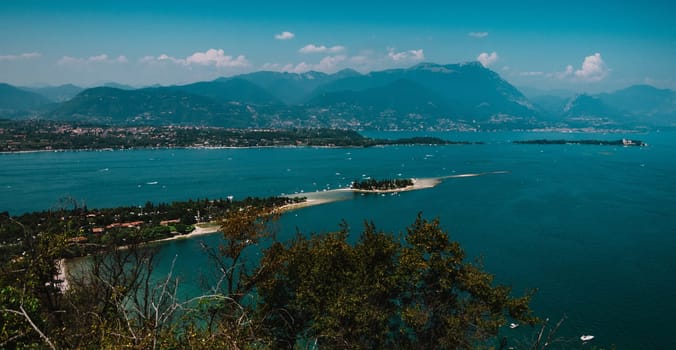 panoramic view of garda lake,italy,low visibility