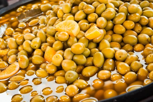 rustic spanish olives in market during almossassa on city of Badajoz