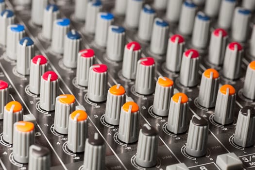 Mixing Table Knobs close up macro.