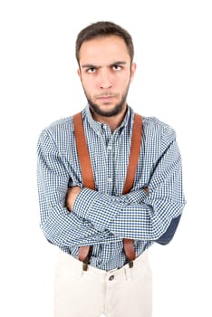 Angry nerd posing isolated in a white background