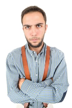 Angry nerd posing isolated in a white background