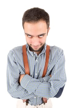 Young nerd posing isolated in a white background