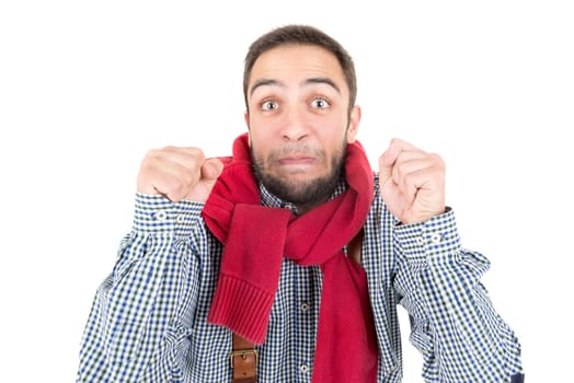 Young happy nerd posing isolated in a white background