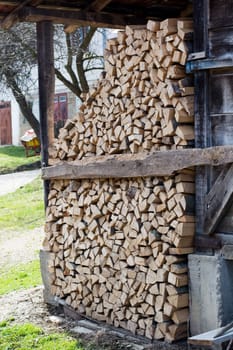 Stack of firewood. big pile of firewood for the furnace in the village