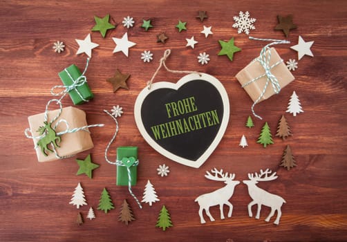 Rustic wooden background with Christmas decorations
