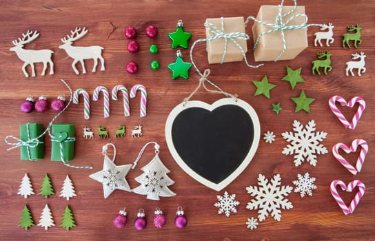 Rustic wooden background with Christmas decorations