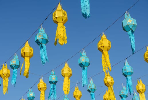 Colorful Lanna paper lantern in Loi Krathong festival or yeepeng lantern festival, Thailand