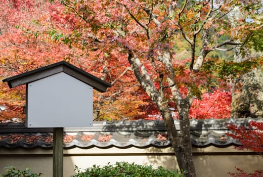 Blank wooden signage Japanese style in the garden for information or direction communication