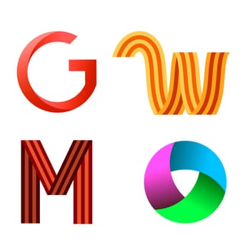 Set of Different Colored Icons Isolated on White Background. Colorful Letter Logo