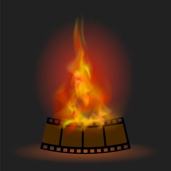 Burning Stripe with Fire Flame Isolated on Dark Background