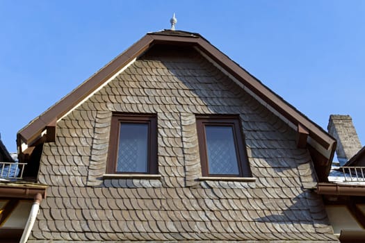 Old house façade with slate shingles in Hesse,Germany