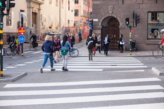 Stockholm, Sweden - June 09, 2017 : Urban life. People Walking In A Big City Street