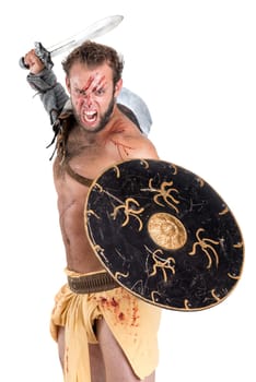 Ancient warrior or Gladiator isolated in a white background