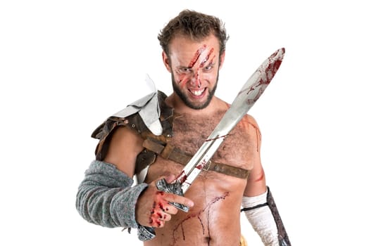 Ancient warrior or Gladiator isolated in a white background