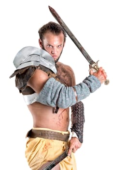 Ancient warrior or Gladiator isolated in a white background