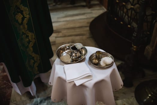 close up on baptism equipment on christian church,high iso