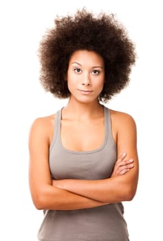 Happy Afro-American young woman isolated on white doing a thumbs-up signal with her hand