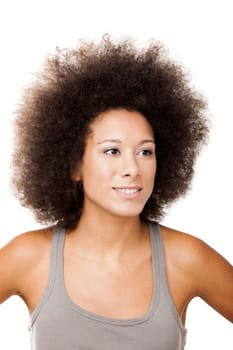 Happy Afro-American young woman isolated on white doing a thumbs-up signal with her hand