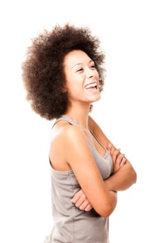 Happy Afro-American young woman isolated on white doing a thumbs-up signal with her hand