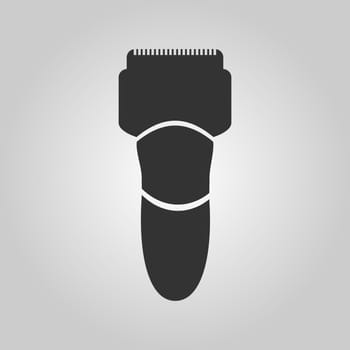 Flat trendy dark icon with electric man shaver isolated from gray background. Woman trimmer for shaving. Classic safety vector razor.