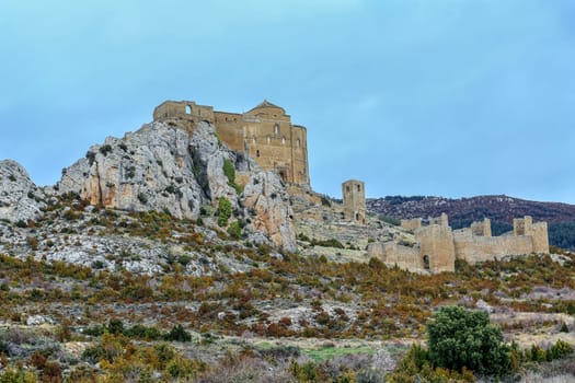 Medieval castle of Loarre over the rocks in Aragon, Spain