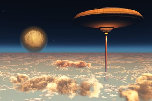 A future city in the atmospheric clouds orbiting the Earth.