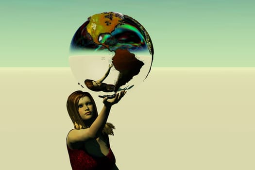 Mother Earth holds the Earth in her hand and wants the people to save it.
