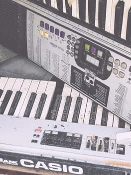 Poland, Krakow - July 26, 2017 : Old Casio keyboard Profi music. Retro musical synthesizer, equipment. Installation Krakow Poland