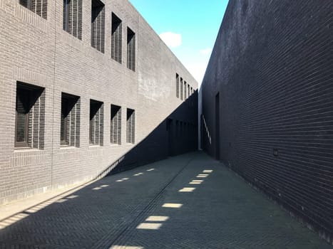 Poland, Gdansk - JUNE 12, 2017: Premise without roof, theater with gray walls in the open air