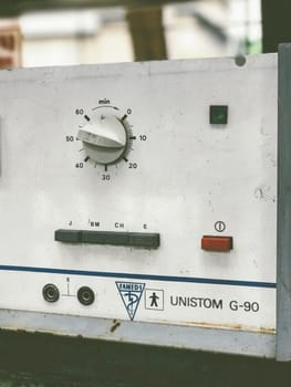Krakow, Poland - July 26, 2017 : Old retro unnecessary faulty Specialist Medical Equipment UNISTOM G90 Famed Lodz