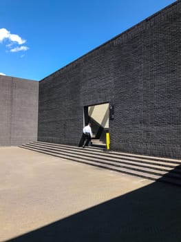 Poland, Gdansk - JUNE 12, 2017: Premise without roof, theater with gray walls in the open air