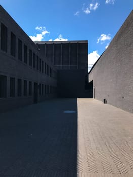 Poland, Gdansk - JUNE 12, 2017: Premise without roof, theater with gray walls in the open air