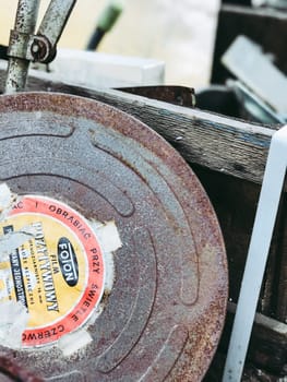 Poland, Krakow - July 26, 2017 : One old Foton film in rusty box among the unnecessary things