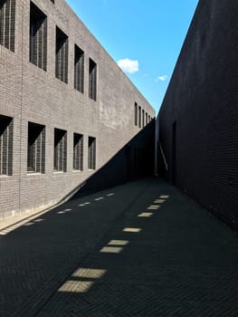 Poland, Gdansk - JUNE 12, 2017: Premise without roof, theater with gray walls in the open air