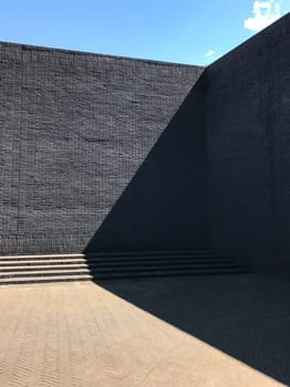 Poland, Gdansk - JUNE 12, 2017: Premise without roof, theater with gray walls in the open air