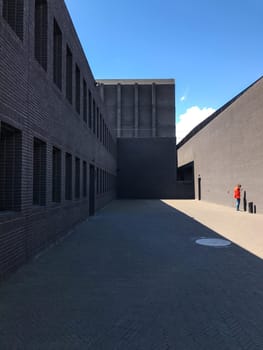 Poland, Gdansk - JUNE 12, 2017: Premise without roof, theater with gray walls in the open air