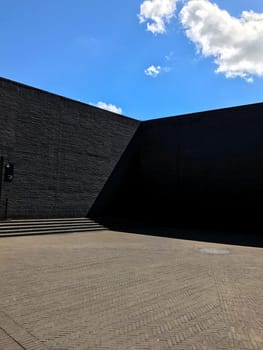 Poland, Gdansk - JUNE 12, 2017: Premise without roof, theater with gray walls in the open air
